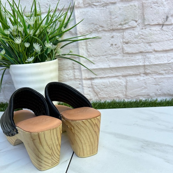 Beek Sandals Roller Platform Wood Heeled Clog Mule Black Leather Shoes size 8 - Picture 7 of 10